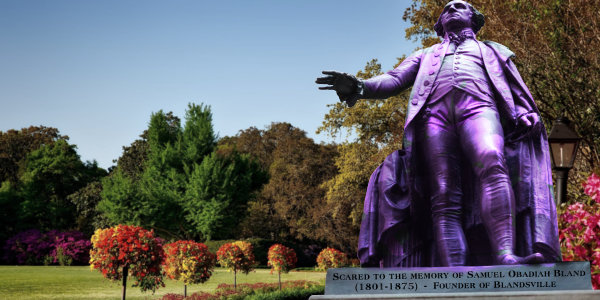 Pink painted statue in park