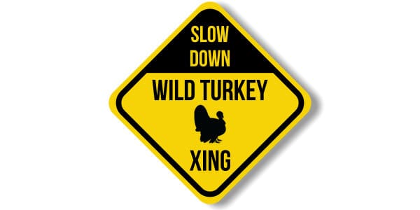 Yellow warning sign for Wild Turkey Xing