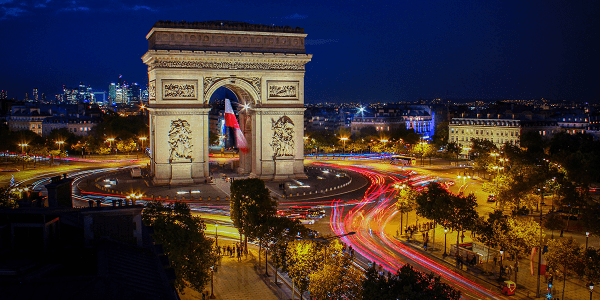 Arc De Triomphe At Night With Traffic