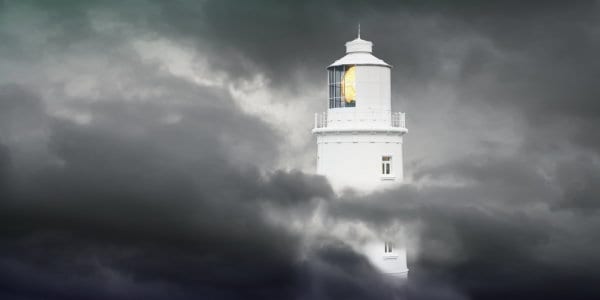 Lighthouse in fog.