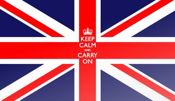 British flag with text: Keep calm and carry on.