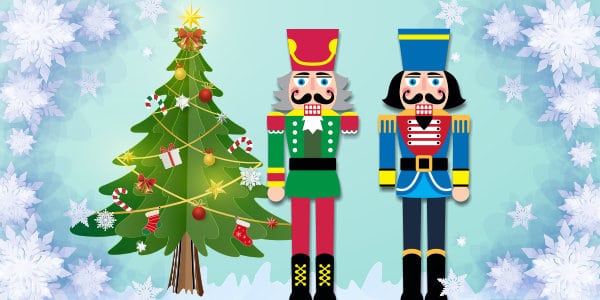 Two broken nutcrackers and a christmas tree