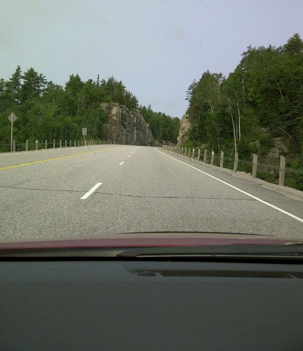 The Long and Winding Road - view of the road sitting in the car..