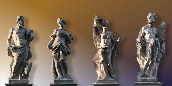 4 statues of Greek Gods