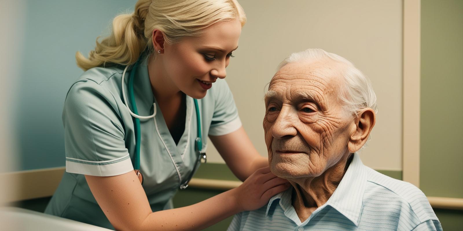 Blonde female nurse with a fragile senior man